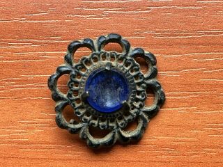 Ancient Byzantine Medieval Bronze Brooch With Blue Stone Circa 800 - 1200 Ad.