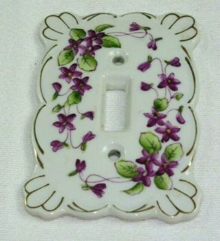 Vtg Kelvins Fine China Light Switch Plate Cover Purple Floral Gold Mc Japan