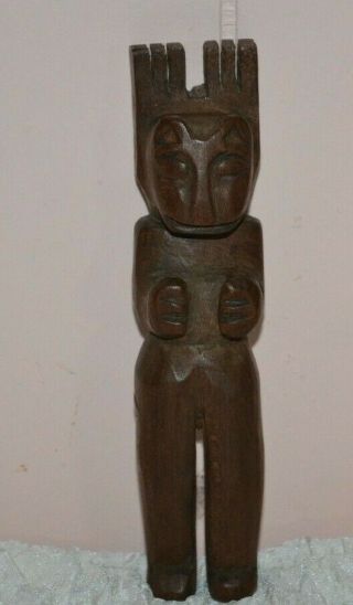 Primitive Folk Art Hand Carved Cat Solid Wood Figure Tool 6 In Unusual Vintage