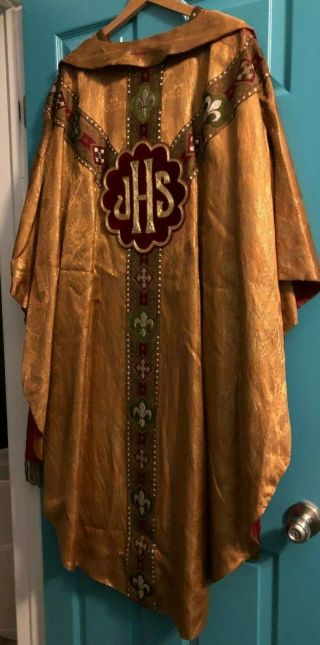 Catholic Priests Antique Fine Gold Brocade Chasuble & Stole John P.  Daleiden Co