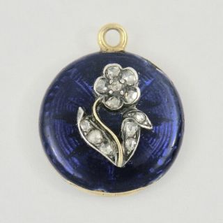 Antique Victorian 18k Gold Rose Cut Diamond Flower Blue Enamel Hair Locket