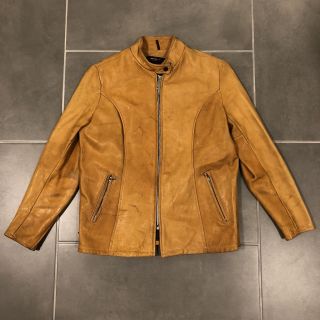 Vintage Lesco Cafe Racer Motorcycle Tan Leather Jacket Small