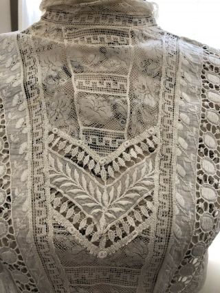 Antique Handmade Pintuck Lace Wedding Museum Dress Victorian Vintage Edwardian