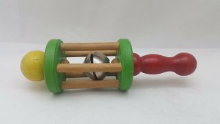 Vintage Wooden Baby Rattle With Bell