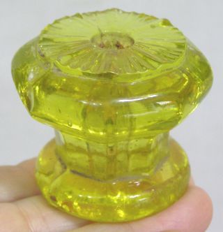 Vintage Canary Yellow Blown Sandwich Glass Drawer Pull Knob