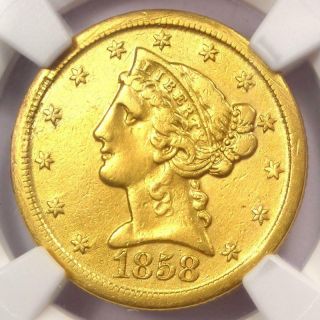 1858 - D Liberty Gold Half Eagle $5 - Ngc Xf Details (ef) - Rare Dahlonega Coin