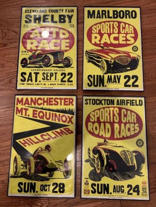 4 Vintage Auto Racing Posters