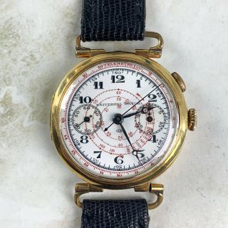 Vintage Universal Geneve Chronograph Wristwatch Enamel Breguet Dial 18kt Yg Rare