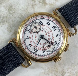 Vintage Universal Geneve Chronograph Wristwatch Enamel Breguet Dial 18kt YG RARE 2