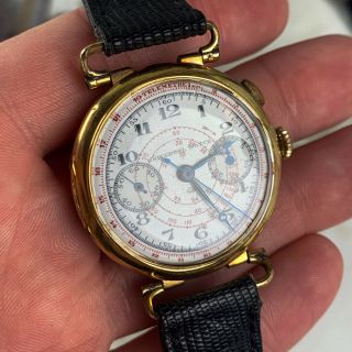 Vintage Universal Geneve Chronograph Wristwatch Enamel Breguet Dial 18kt YG RARE 4
