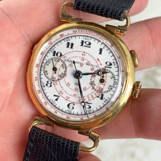 Vintage Universal Geneve Chronograph Wristwatch Enamel Breguet Dial 18kt YG RARE 5