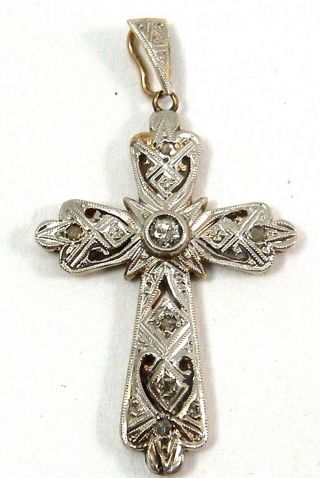 Art Deco 18k Gold And Platinum With Diamond Cross Pendant