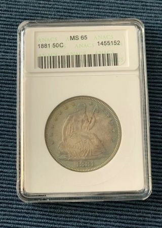 1881 50c Liberty Seated Motto Half Dollar Anacs Graded Ms65 Ms - 65 Rare Date