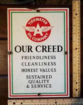 Porcelain Tidewater Oil Company Antique Flying A Our Creed Sign Service Station 2