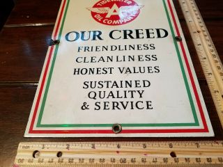 Porcelain Tidewater Oil Company Antique Flying A Our Creed Sign Service Station 3