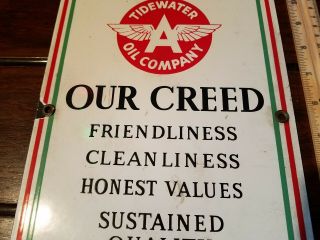 Porcelain Tidewater Oil Company Antique Flying A Our Creed Sign Service Station 4