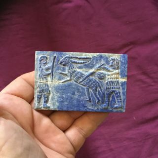 Ancient Near Eastern Lapis Lazuli Carved Relief Panel With Battle Scene