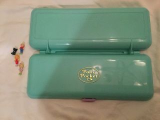 Vintage Polly Pocket 1990 Bluebird PENCIL CASE Green Compact With All Dolls Cat 2