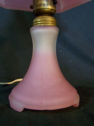 Antique Vintg Pink Satin Glass Reverse Painted Boudoir Table Lamp Electric 1920s 4