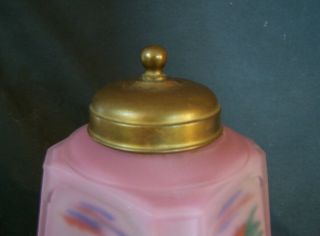 Antique Vintg Pink Satin Glass Reverse Painted Boudoir Table Lamp Electric 1920s 8
