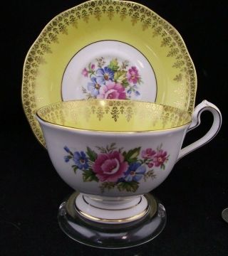 Queen Ann Yelow Floral With Gold Cabinet Tea Cup And Saucer