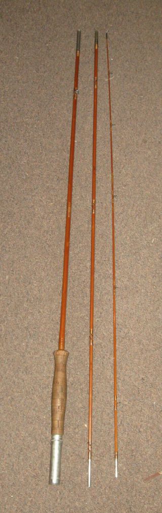 Vintage Goodwin Granger 3 Piece Bamboo Fishing Pole Rod W/ Bag & Metal Tube