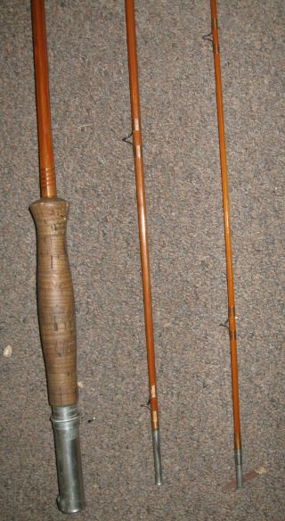 Vintage Goodwin Granger 3 piece Bamboo Fishing Pole Rod w/ Bag & Metal Tube 5