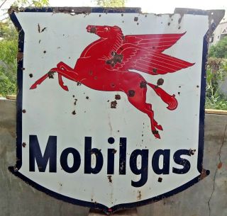 Vintage Mobilgas Gasoline Pump Sign Double Sided Pegasus Americana Collectible F