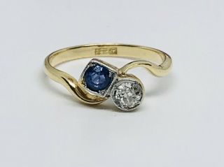 Diamond And Sapphire Crossover Ring In 18ct Gold Size N