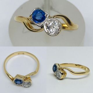 Diamond and Sapphire Crossover ring in 18ct gold Size N 9