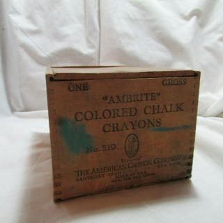 Vintage Antique American Crayon Company Wood Box Full,  Ambrite Green Chalk 510
