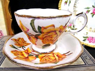 QUEEN ANNE TEA CUP AND SAUCER ROYAL ROSES TEACUP CUP & SAUCER YELLOW ROSE 4