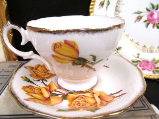 QUEEN ANNE TEA CUP AND SAUCER ROYAL ROSES TEACUP CUP & SAUCER YELLOW ROSE 5