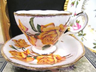 QUEEN ANNE TEA CUP AND SAUCER ROYAL ROSES TEACUP CUP & SAUCER YELLOW ROSE 6
