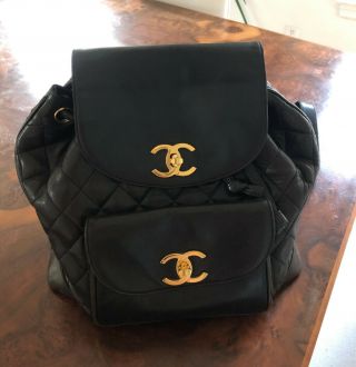 Authentic Vintage Chanel Quilted Black Leather Backpack