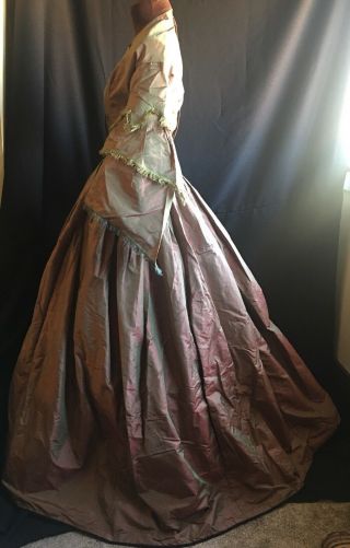 CHANGEABLE 1850s PINK SILK ANTIQUE PAGODA SLEEVES DRESS 7