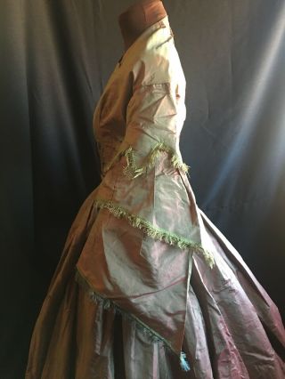 CHANGEABLE 1850s PINK SILK ANTIQUE PAGODA SLEEVES DRESS 8