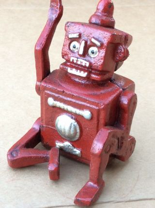 Vintage Mini Cast Iron Red Robert The Robot Toy Paperweight