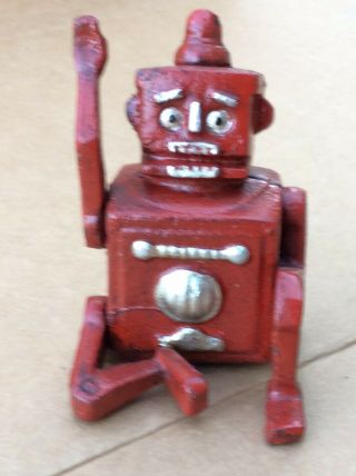 Vintage Mini Cast Iron Red Robert The Robot Toy Paperweight 2
