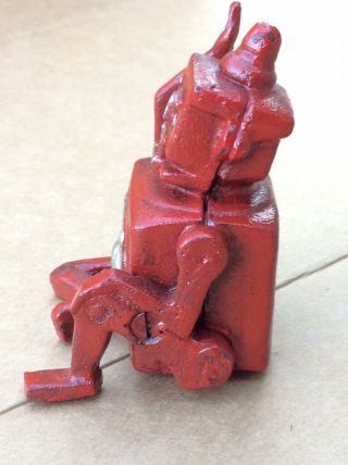 Vintage Mini Cast Iron Red Robert The Robot Toy Paperweight 3