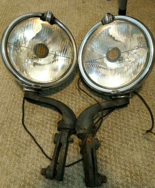 2 Vintage Trippe Safety Speedlights With 8 " Clear Lenses,  Brackets,