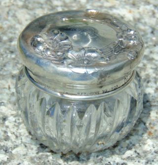 Antque 1903 Cut Glass Dresser Jar Sterling Silver Unger Bros Art Nouveau