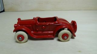Vintage Cast Iron Toy Red Paint Car With Balloon Tires