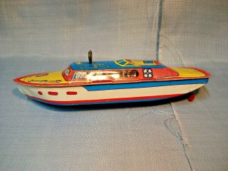 Vintage J.  Chein Windup Tin Toy Speed Boat Mark 1 2