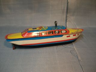 Vintage J.  Chein Windup Tin Toy Speed Boat Mark 1 3