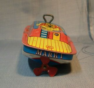 Vintage J.  Chein Windup Tin Toy Speed Boat Mark 1 5