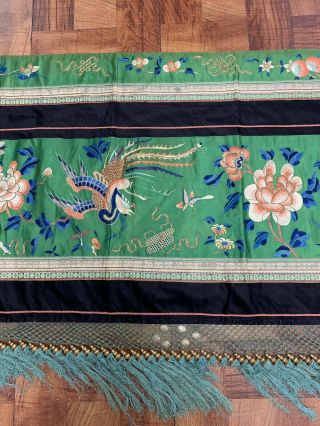 Fabulous Antique Chinese Silk Panel With Birds And Embroidery Qing 11