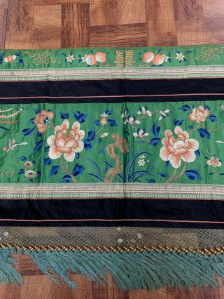 Fabulous Antique Chinese Silk Panel With Birds And Embroidery Qing