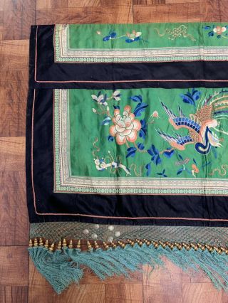 Fabulous Antique Chinese Silk Panel With Birds And Embroidery Qing 3