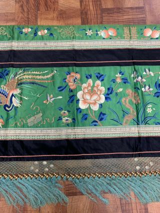 Fabulous Antique Chinese Silk Panel With Birds And Embroidery Qing 5